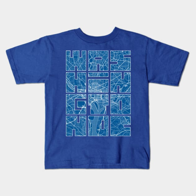 Washington DC, United States City Map Typography - Blueprint Kids T-Shirt by deMAP Studio